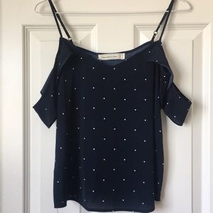 ABERCROMBIE Cold Shoulder Polka Dot Ruffle Top
